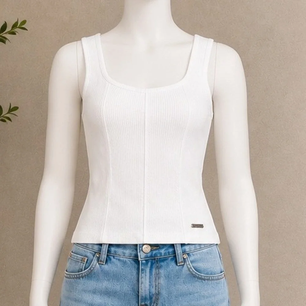 Justice Girls Tank Top Ribbed Corset Style Square Neck White Size S 7/8